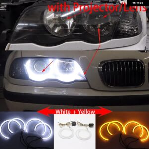 ホワイト LED ヘッドライト エンジェル デーモン アイズ キット エンジェル アイズ ライト BMW 3シリーズ E46 セダン ツーリング ワゴン クーペ コンパクト - 4. With Lens W Y