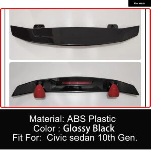 ホンダ シビック 2016 - 20 セダン 10代目 カーボンルック ABS樹脂 リア トランク リッド カースポイラー ウィング チューニングパーツ - Glossy Black