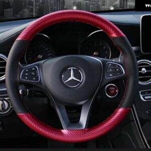 アンチスリップステアリング ホイール カバー 38 CM DIY 編組ニードルと糸ソフト人工革自動車ステアリング ホイール カバー - Red Thread