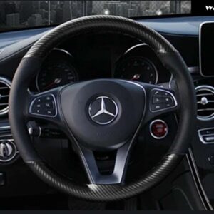 アンチスリップステアリング ホイール カバー 38 CM DIY 編組ニードルと糸ソフト人工革自動車ステアリング ホイール カバー - Black Thread
