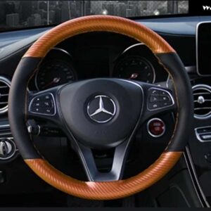 アンチスリップステアリング ホイール カバー 38 CM DIY 編組ニードルと糸ソフト人工革自動車ステアリング ホイール カバー - Orange Thread