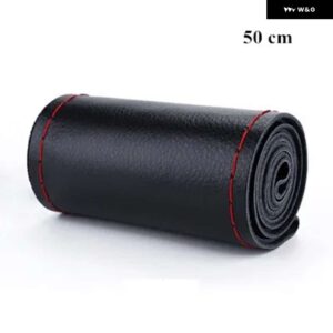 フェイクレザーステアリング ホイール カバー ルチル編組ステアリング ニードルと糸ステアリング ホイール インテリア 42 CM - 50 CM - 50 Red Thread