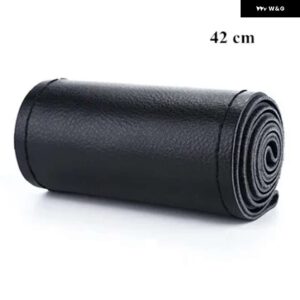 フェイクレザーステアリング ホイール カバー ルチル編組ステアリング ニードルと糸ステアリング ホイール インテリア 42 CM - 50 CM - 42 Black Thread