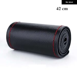 フェイクレザーステアリング ホイール カバー ルチル編組ステアリング ニードルと糸ステアリング ホイール インテリア 42 CM - 50 CM - 42 Red Thread