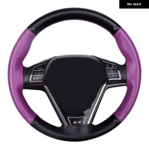 ステアリング ホイール カバー 本革牛革編組ニードル糸スタイリング 38 CM DIY 自動車インテリア - Purple 1