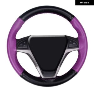 ステアリング ホイール カバー 本革牛革編組ニードル糸スタイリング 38 CM DIY 自動車インテリア - Purple 2
