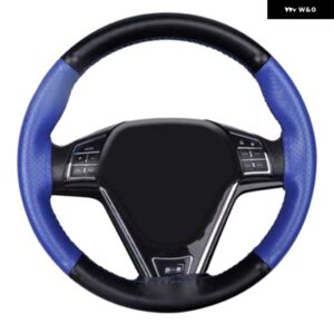 ステアリング ホイール カバー 本革牛革編組ニードル糸スタイリング 38 CM DIY 自動車インテリア - Blue 1