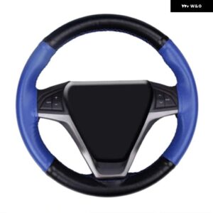 ステアリング ホイール カバー 本革牛革編組ニードル糸スタイリング 38 CM DIY 自動車インテリア - Blue 2
