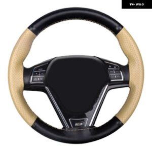 ステアリング ホイール カバー 本革牛革編組ニードル糸スタイリング 38 CM DIY 自動車インテリア - Beige 1
