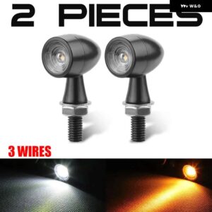 スズキ ミニウインカーライト オートバイ ウィンカーライト黒黄赤白リアインジケータライト ホンダ ヤマハ - 2pcs White-3 Wires5