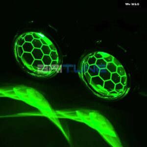 バイキセノン HID プロジェクターレンズ LED デビルアイスーパー 2.5インチ ハニカムレンズ H4 H7 ヘッドライト チューニングカースタイリング キット - With Green Devil