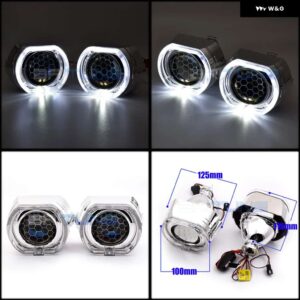 自動レンズ バイキセノン ハニカムプロジェクター ヘッドライト チューニング H7 H4 H1 LED エンジェルアイズレンズ 2.5 スーパー WST ライト DIY - With Square Shrouds