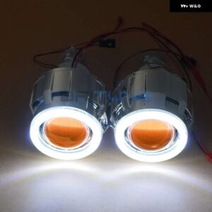 LED エンジェルデビルアイズバイキセノン プロジェクター H4 H7 ヘッドライト レンズ COB DRL ハローレンズ ミニ 2.5 ライトレトロフィット - White Yellow