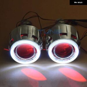 LED エンジェルデビルアイズバイキセノン プロジェクター H4 H7 ヘッドライト レンズ COB DRL ハローレンズ ミニ 2.5 ライトレトロフィット - White Red