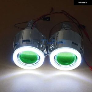 LED エンジェルデビルアイズバイキセノン プロジェクター H4 H7 ヘッドライト レンズ COB DRL ハローレンズ ミニ 2.5 ライトレトロフィット - White-Green