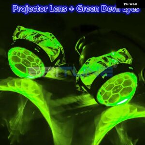 HID バイキセノン プロジェクターハニカムレンズ 悪魔デビルアイ D1S D2S D3S D4S HID LED 3インチ ブルーレンズ ヘッドライト チューニングカー - With Green Devil