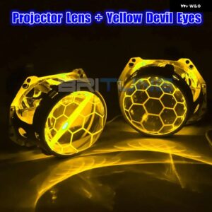 HID バイキセノン プロジェクターハニカムレンズ 悪魔デビルアイ D1S D2S D3S D4S HID LED 3インチ ブルーレンズ ヘッドライト チューニングカー - With Yellow Devil
