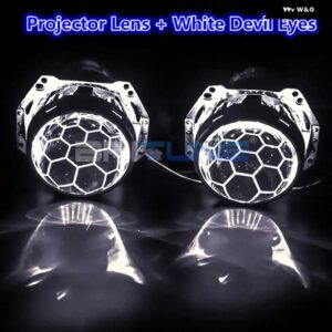 HID バイキセノン プロジェクターハニカムレンズ 悪魔デビルアイ D1S D2S D3S D4S HID LED 3インチ ブルーレンズ ヘッドライト チューニングカー - With White Devil