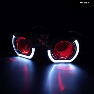 RONAN 2.5インチ VER 8.1 バイキセノン プロジェクターレンズ H1 ヘッドライト X5 BM スポーツ LED スクエアエンジェルアイ DRL ホワイト RETROH4 H7 車 - White-Red (Demon)