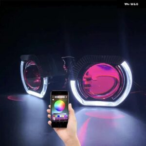 RONAN 2.5インチ VER 8.1 バイキセノン プロジェクターレンズ H1 ヘッドライト X5 BM スポーツ LED スクエアエンジェルアイ DRL ホワイト RETROH4 H7 車 - White-RGB (Demon)