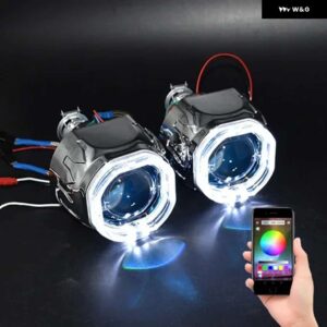 RONAN 2.5 BIXENON 8.1 プロジェクターレンズ HID 使用 H1 電球 H1 H4 H7 ソケット LED 光学エンジェルアイ統合シュラウドレトロフィット - White-RGB(Demon)