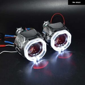 RONAN 2.5 BIXENON 8.1 プロジェクターレンズ HID 使用 H1 電球 H1 H4 H7 ソケット LED 光学エンジェルアイ統合シュラウドレトロフィット - White-Red(Demon)