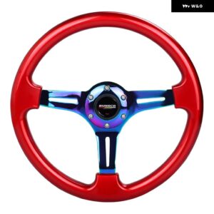 350MM 14インチステアリング ホイール メッキネオフレームABSステアリング ホイール 車とシミュレーションPCゲーム - ABS Neo-Red