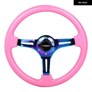 350MM 14インチステアリング ホイール メッキネオフレームABSステアリング ホイール 車とシミュレーションPCゲーム - ABS Neo-Pink