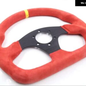 13インチ 330MM タイプ D ステアリング ホイール 赤/青スエードレザーステアリング ホイール フラットレーシングゲームステアリング ホイール とホーン - 5168-RDMS-RD-YL