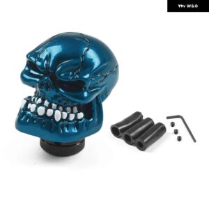 レーシングスカル形状ヘッドシフトノブカー装飾車マニュアルギアスティックシフターレバーノブギアシフトノブ - blue