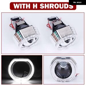 3インチ BI LED プロジェクターレンズ ヘッドライト HELLA 3R G5 6000K オートランプ 120 ワットエンジェルアイズカーライト RETROKIT 双曲面レンズ - With H Shrouds