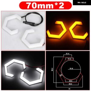 エンジェルアイ LED レトロランニングライト ヘッドライト プロジェクターホワイト DRL ウィンカー六角ハローリング チューニングカーライト - 70mm White Yellow