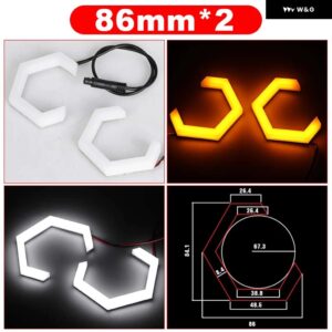 エンジェルアイ LED レトロランニングライト ヘッドライト プロジェクターホワイト DRL ウィンカー六角ハローリング チューニングカーライト - 86mm White Yellow