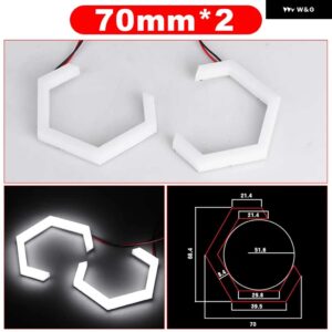 エンジェルアイ LED レトロランニングライト ヘッドライト プロジェクターホワイト DRL ウィンカー六角ハローリング チューニングカーライト - 70mm White