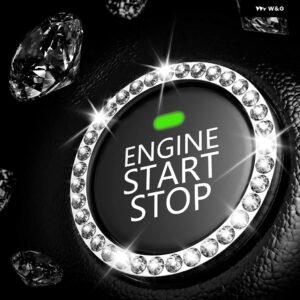 クリスタルダイヤモンド ステッカー ワンクリック INGATION エンジン スタートストップリング室内 装飾 カー - White