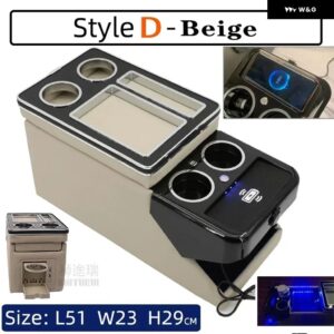 1X センターコンソール アームレスト ボックス USB カップホルダー 付きムードライト VW カラベル / マルチバン T4 T5 T6 T7 2000-2023 - D Beige