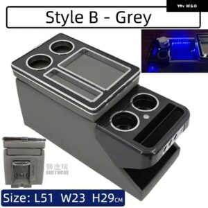 1X センターコンソール アームレスト ボックス USB カップホルダー 付きムードライト VW カラベル / マルチバン T4 T5 T6 T7 2000-2023 - B gray
