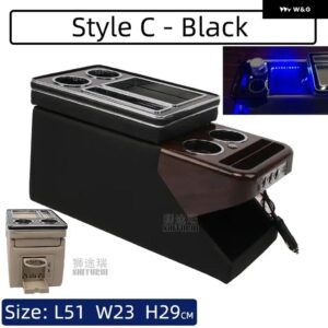 1X センターコンソール アームレスト ボックス USB カップホルダー 付きムードライト VW カラベル / マルチバン T4 T5 T6 T7 2000-2023 - C Black