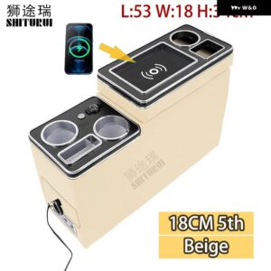 VW カラベル / マルチバン T4 T5 T6 2003-2023 アップド センター コンソール アームレスト ボックス 電話 ワイヤレス 充電付き - 5TH Beige