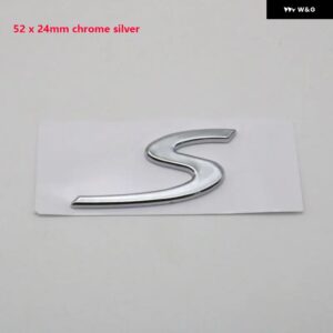 カイエン ステッカー S 文字ロゴ リア トランク テール ネームプレート バッジ エンブレム - 52x24 chrome silver