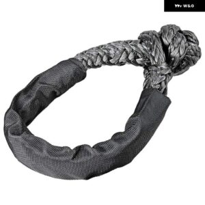 55000ポンド ウインチロープ 合成ソフトシャックルリカバリリングセット スリーブ付きなシャックル トラック車両リカバリ - black