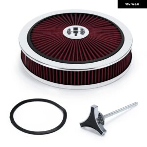 14インチ X 3インチ ラウンド ウォッシャブル トリム スーパー フロー スルー蓋 キャブレター エア クリーナー フィルター トップ アセンブリ 交換用 シボレ - Red