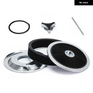 14インチ X 3インチ ラウンド ウォッシャブル トリム スーパー フロー スルー蓋 キャブレター エア クリーナー フィルター トップ アセンブリ 交換用 シボレ - black2