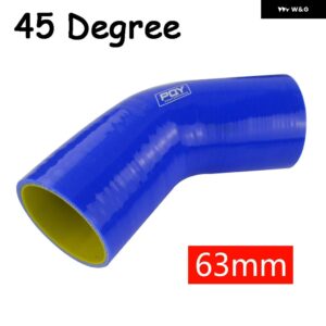 ブラック/ブルー 2.0インチ 51MM / 2.5インチ 63MM / 3インチ 76MM 45/90度エルボ シリコン ホース パイプ ターボ インテーク - 63MM BLUE 45 degree