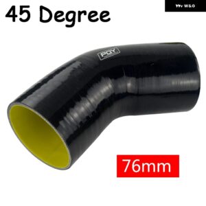 ブラック/ブルー 2.0インチ 51MM / 2.5インチ 63MM / 3インチ 76MM 45/90度エルボ シリコン ホース パイプ ターボ インテーク - 76MM BLACK 45 degree