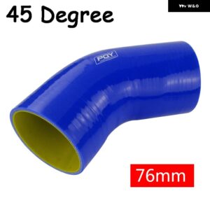 ブラック/ブルー 2.0インチ 51MM / 2.5インチ 63MM / 3インチ 76MM 45/90度エルボ シリコン ホース パイプ ターボ インテーク - 76MM BLUE 45 degree