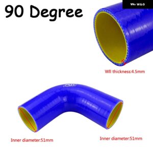 ブラック/ブルー 2.0インチ 51MM / 2.5インチ 63MM / 3インチ 76MM 45/90度エルボ シリコン ホース パイプ ターボ インテーク - 51MM BLUE 90 degree