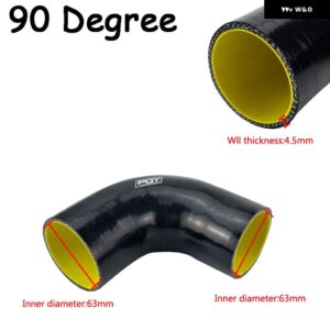 ブラック/ブルー 2.0インチ 51MM / 2.5インチ 63MM / 3インチ 76MM 45/90度エルボ シリコン ホース パイプ ターボ インテーク - 63MM BLACK 90 degree