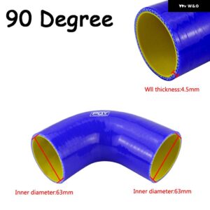 ブラック/ブルー 2.0インチ 51MM / 2.5インチ 63MM / 3インチ 76MM 45/90度エルボ シリコン ホース パイプ ターボ インテーク - 63MM BLUE 90 degree