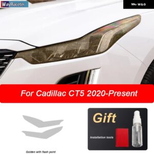 2個 ヘッドライト フィルムフロントライトクリアスモークブラック TPU ステッカー キャデラック CT5 2020 - Golden